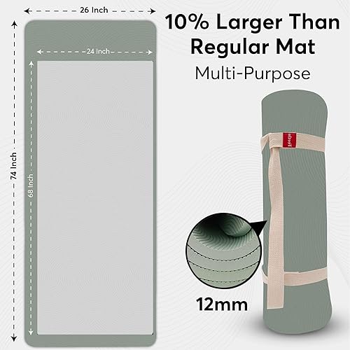 Miniatura 2 de Extra Thick 12mm Exercise Mat Non-Slip, Joint-Friendly & Cushioned Fitness Mat for Yoga, Pilates & Floor Workouts Durable, Supportive & Includes