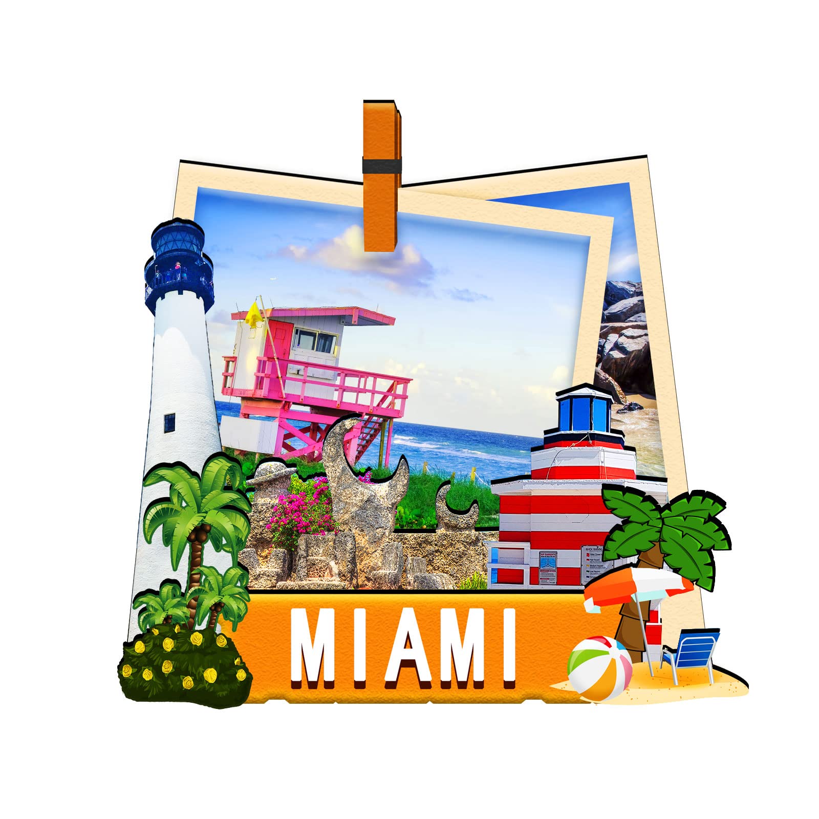 USA Miami 3D Wooden Fridge Magnets - Handmade Travel Souvenir & Decor - View #5