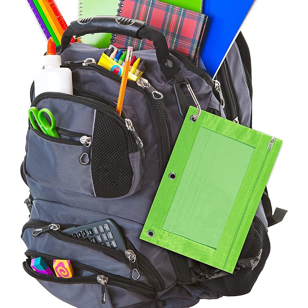 DoDoDoMagxanadu - Estuche Para Lápices Con 3 Anillas Con Tirones De Cierre, Estuche Transparente Para Ventana Para Carpeta, Bolsas Con Cierre Para Lápices Con Remache, 3 Anillos, Paquete De 20, 10