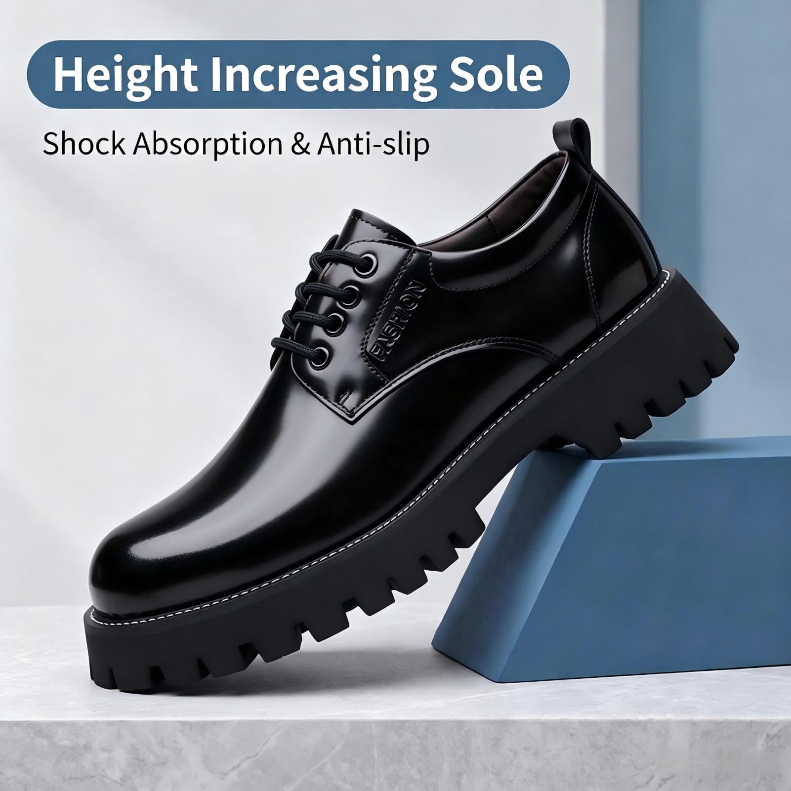 Zapatos de Vestir Hombre Suela Gruesa Plataforma Elevadora, Zapatos Derby Piel Brillante Marrón Formales Casuales con Cordones, Zapatillas Moda Streetwear para Oficina Boda Fiesta