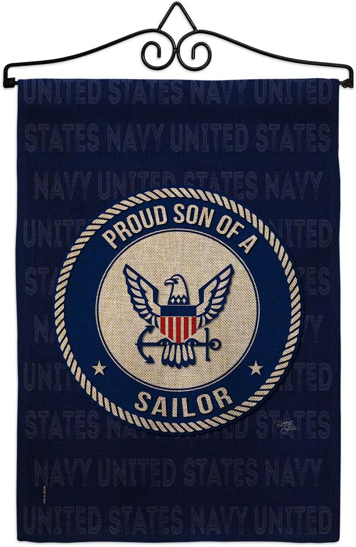 Navy Proud Son Sailor Garden Flag Armed Forces USN Seabee United State American Military Veteran Retire Official Small Decorative Gift Yard House Banner Double-Sided Made In USA 13 X 18.5