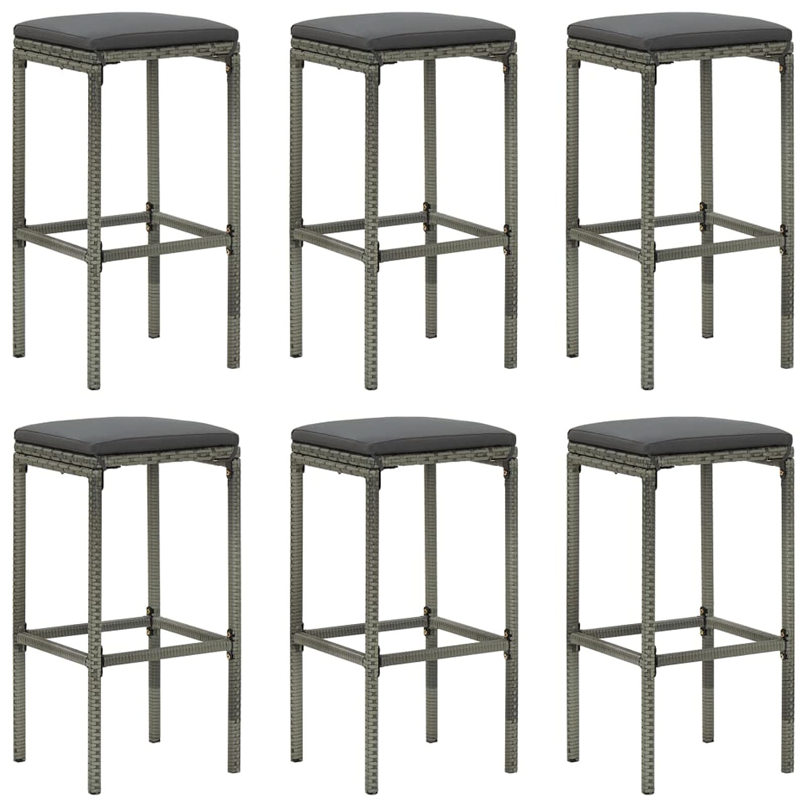 Gecheer Set da Bar da Giardino 7 pz con Cuscini in Polyrattan Grigio,Set da Balcone,Tavolo Alto, Set di Tavolo e Sgabelli da Bar,Tavolo con Sedie Alto