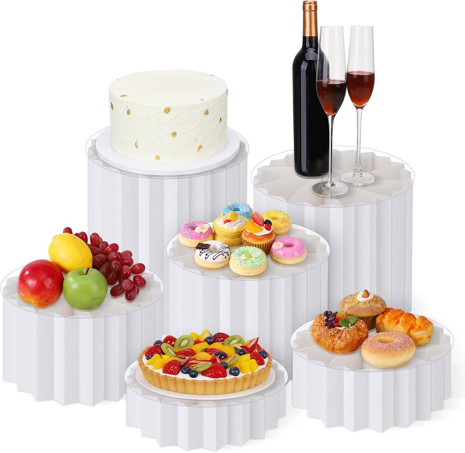 6 Pcs Buffet Risers Food Display for Buffet Table, Acrylic Foldable Cardboard Cake Stands for Dessert Cake Food Jewelry Parties Birthday Wedding Decoration