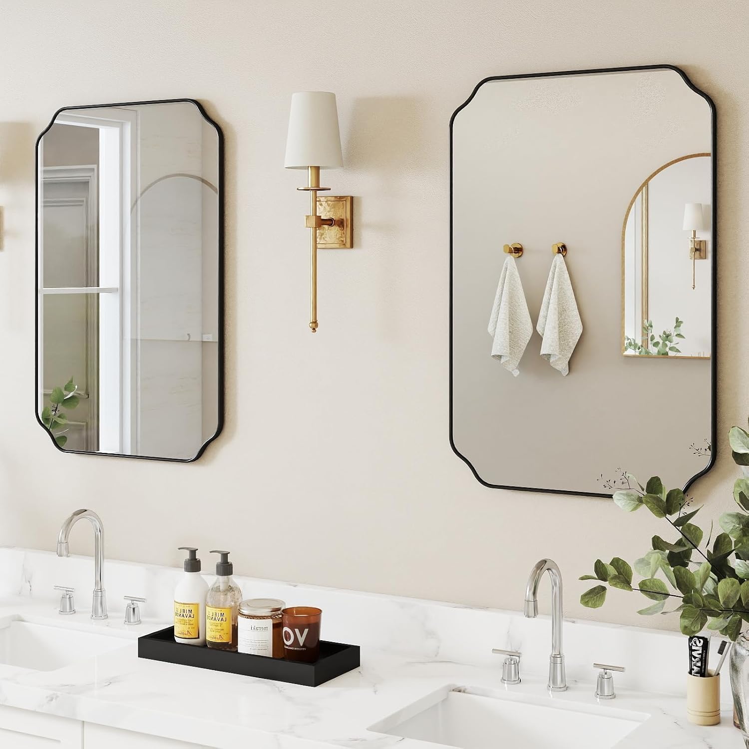 Black Wall Mirror 32"x24", Scalloped Edge Vanity Mirror - Hangs Vertically/Horizontally Decorative Bathroom Mirror for Vanity, Bedroom & Entryway, Aesthetic Bathroom Decor