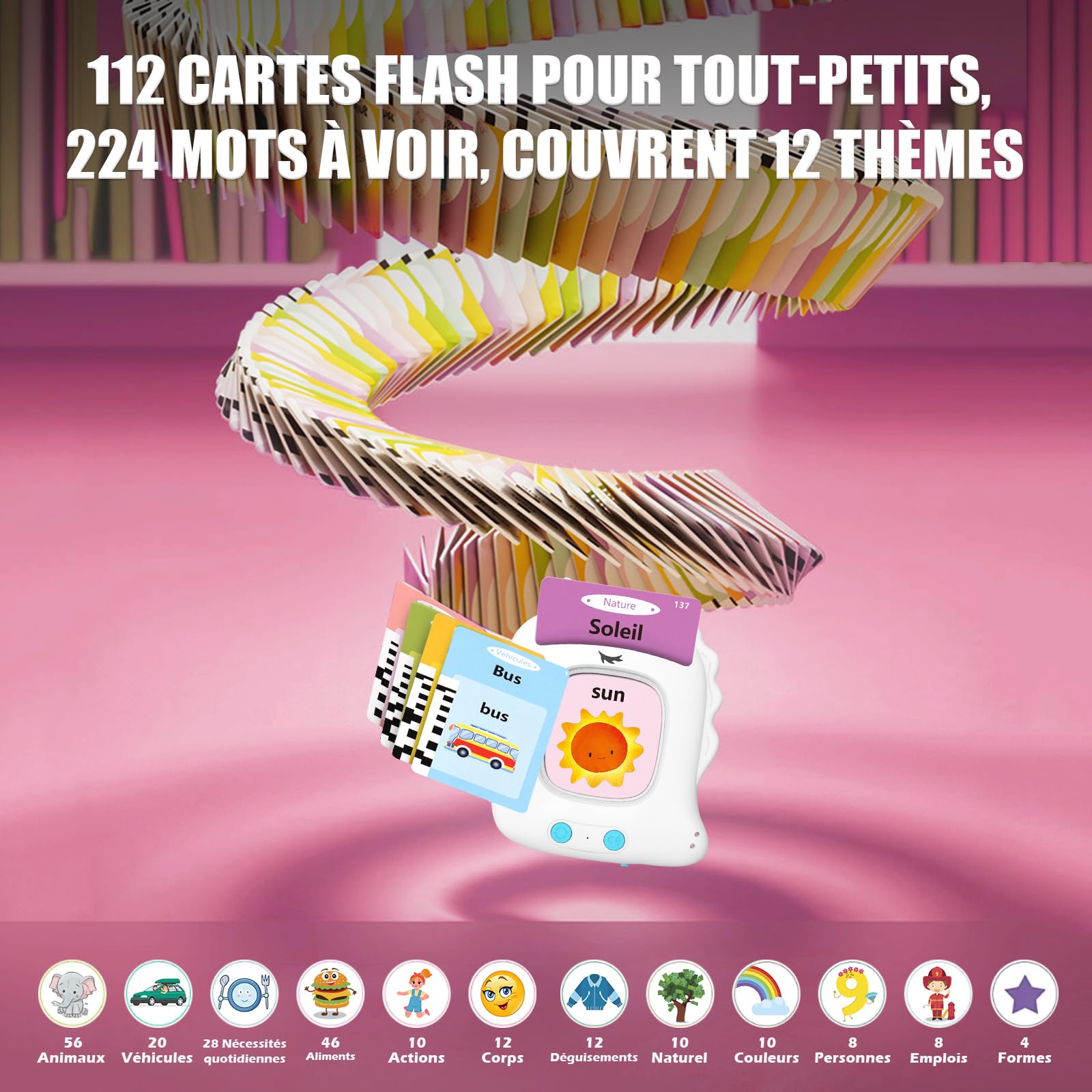 Cartes Flash Parlantes Bilingues Français-Anglais - 510 Mots - Enfant 2-6 Ans - Apprentissage Ludique Montessori
