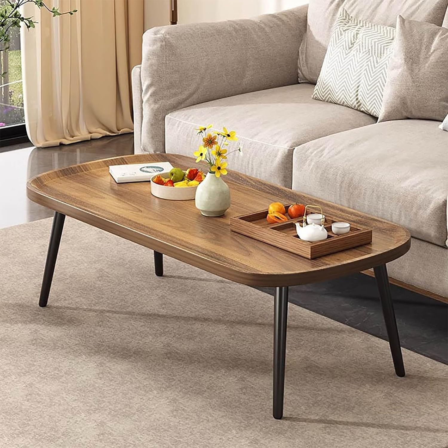 美品】 MDF 楕円形 オーバルテーブル コーヒーテーブル 組み立て