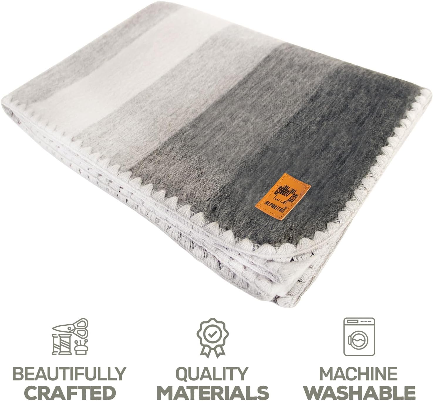 ALPAKITAS Alpaca Wool Blanket Throw | Large, Beautiful, Warm, Stripes | 64 x 45 inches | Ultra-Soft, Hypoallergenic and Breathable | Non-Itchy or Scratchy (Gray) - Image 2