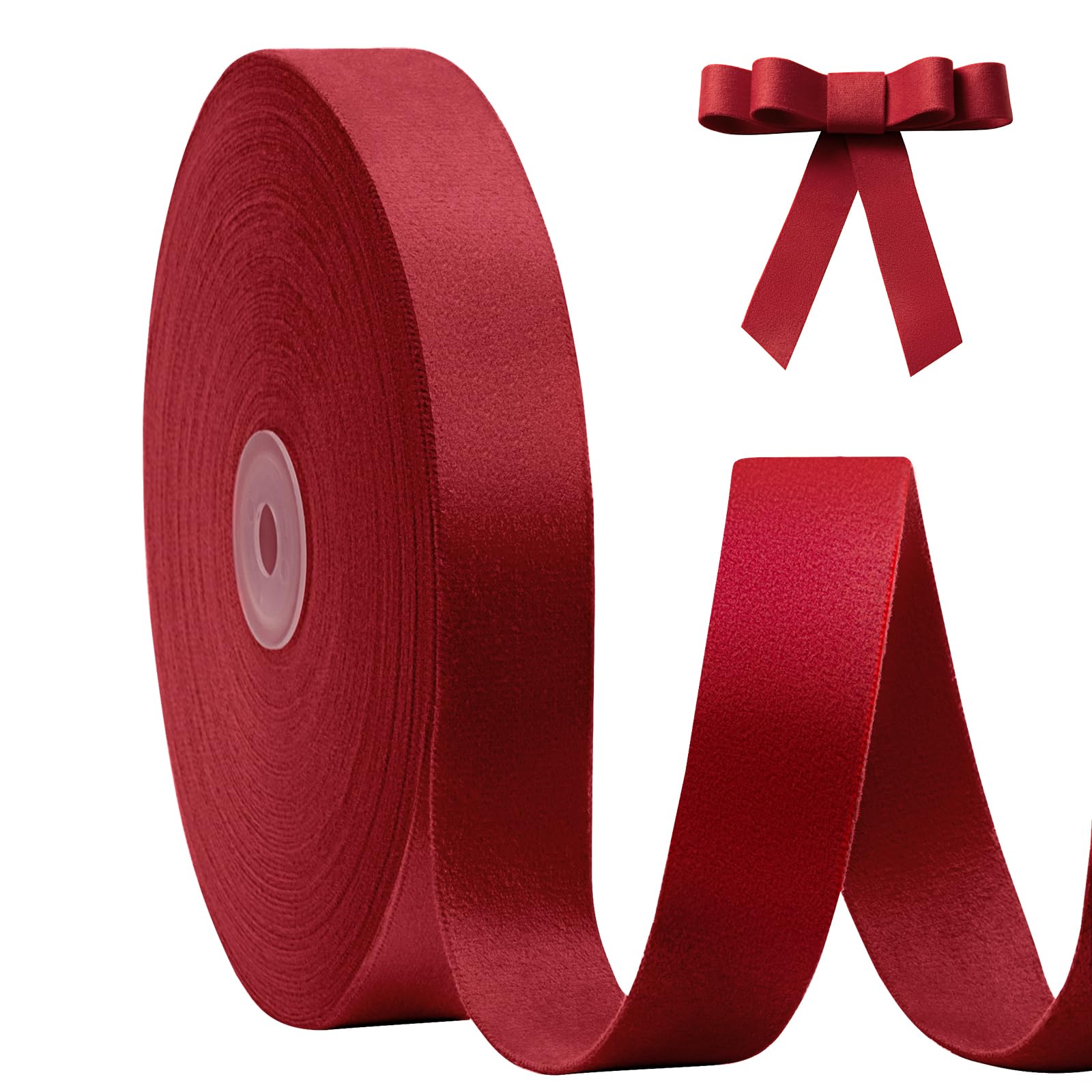 FAKILO Red Velvet Ribbon Double Faced 25mm x 18m(20 Yards) Red Ribbon for Christmas Tree Ornaments Wreath Gift Wrapping Bow Making and Wedding Decoration