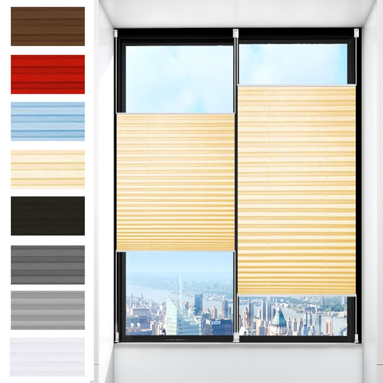Temporary Blinds for Windows 105 x 200 cm (Wxh), No Drill, Privacy Protection Custom Pleated Blind with No Drilling Quick Fix and Easy to Install for Windows Patio, Cream Color