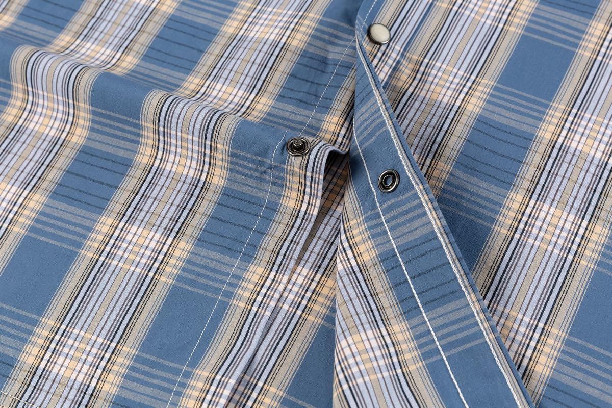 Men’s Western Cowboy Shirts-Long Sleeve Snap Button Plaid Shirt, Regular Fit Cotton Casual Shirt - Image 3