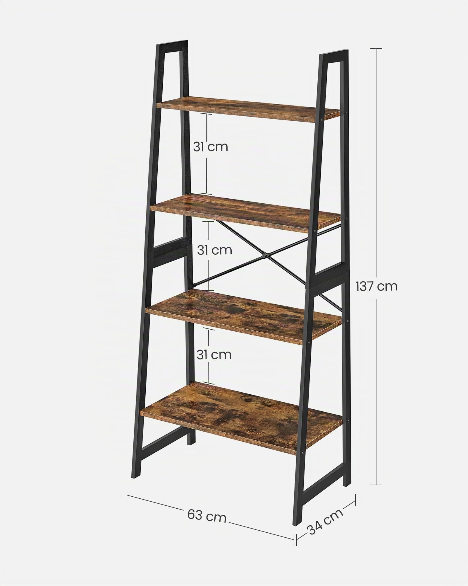 VASAGLE Libreria, Libreria Scaffale a Scala, Scaffale Portaoggetti a 4 ripiani, Struttura in Bambù, Montaggio Facile, Soggiorno Salotto Camera da Letto Cucina, Marrone Vintage e Nero BCB020B01V1