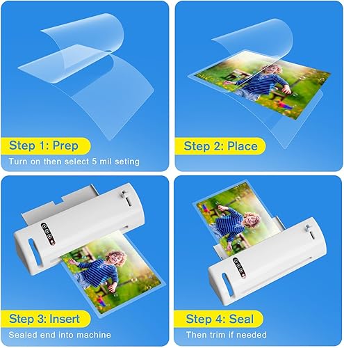 Miniatura 8 de KTRIO Hojas de laminación de 5 mil, paquete de 150 unidades, bolsas de laminado térmico de varios tamaños, hojas laminadas transparentes para tamaño