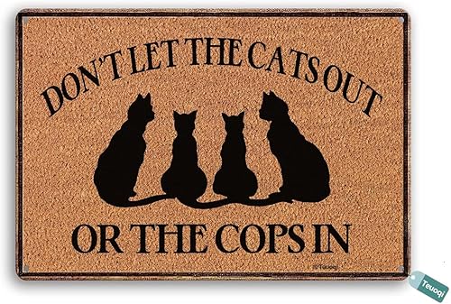 Cartel vintage de lata de Halloween Dont Let The Cats Out Or The Cops en arte de pared de bienvenida decoración del hogar 8 x 6 pulgadas
