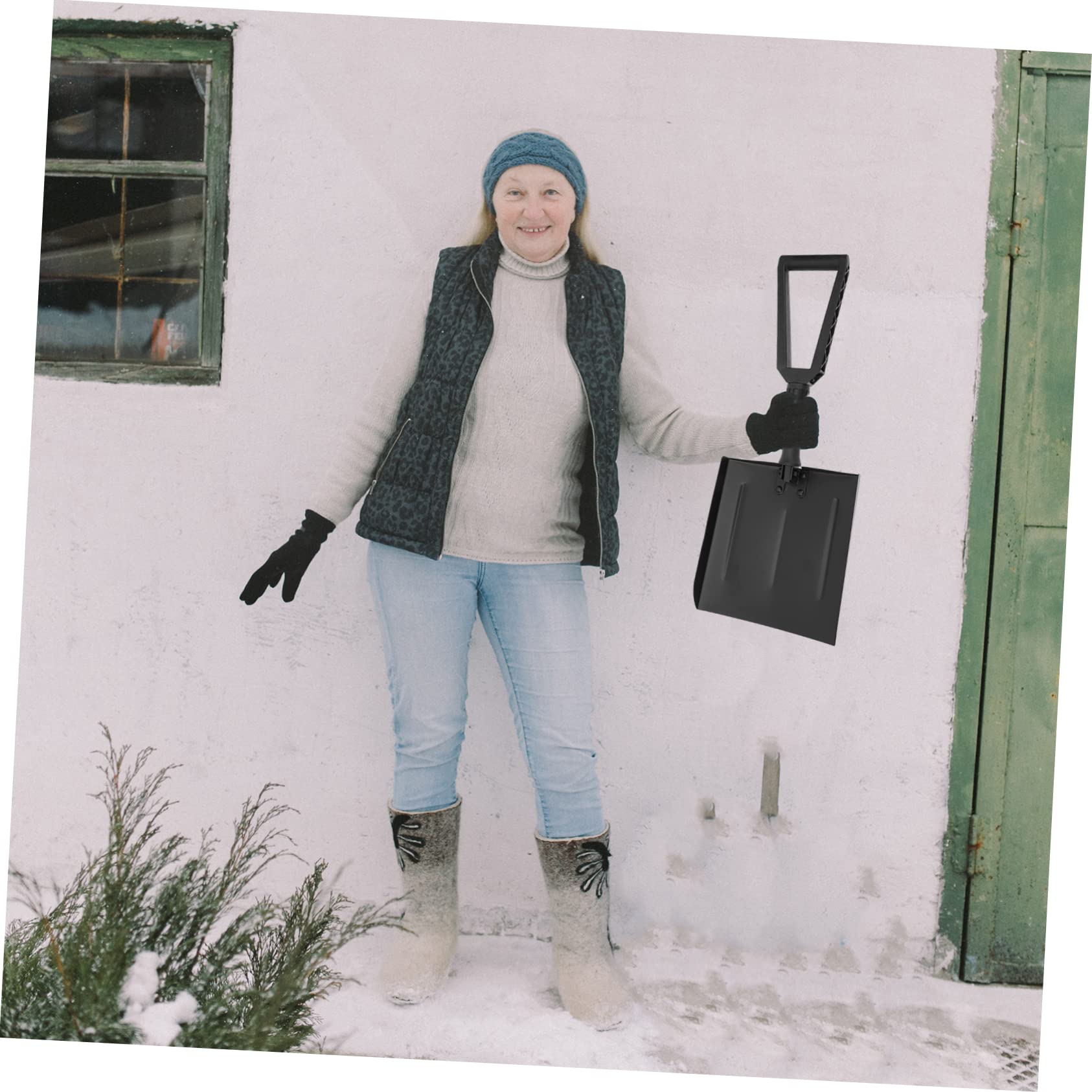 Einziehbare Schneeschaufel 1 Stück Eisen Kunststoff Schwarz | Ergonomischer Griff, Rutschfest und Stabil, für Schneereiches Wetter und Kofferraum Aufbewahrung
