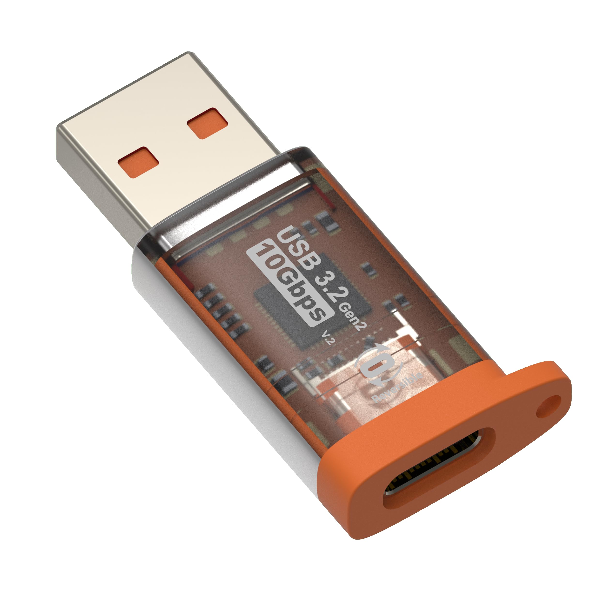 OkyLink Adaptador USB-A a USB-C – USB 3.2 Gen 2 10Gbps transferencia de datos de alta velocidad – Carcasa de aluminio naranja duradera – Puerto reversible USB A macho a USB C hembra para carga rápida
