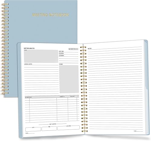 Vista 15 de SUNEE - Cuaderno profesional de trabajo - Media hoja para datos de reunión/media hoja para notas, 8.5 x 11 pulg, 160 pág, con espiral, planificador