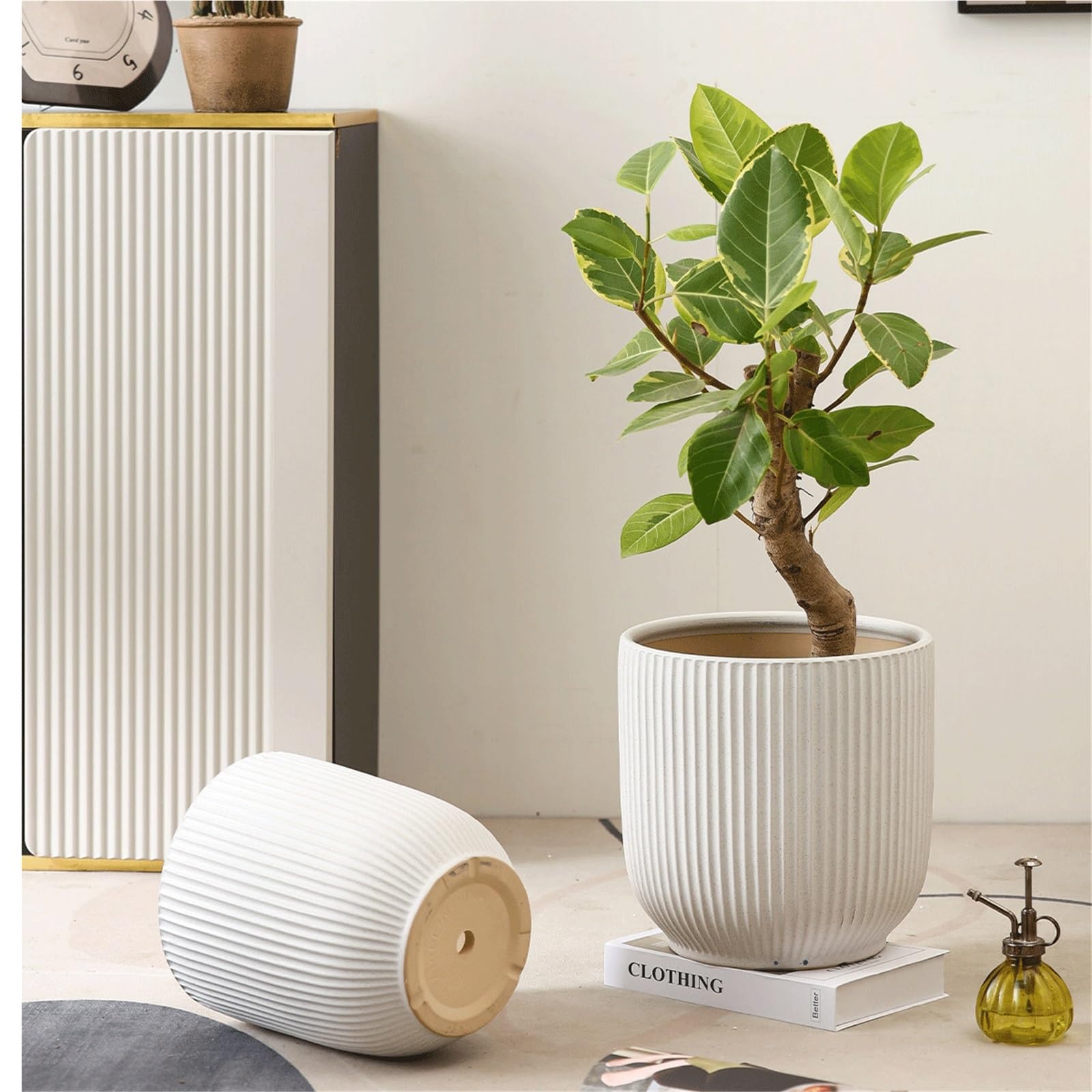 Doniczki Biała ceramiczna doniczka, bardzo duża, idealna do roślin doniczkowych Nandina i Monstera(Duży)