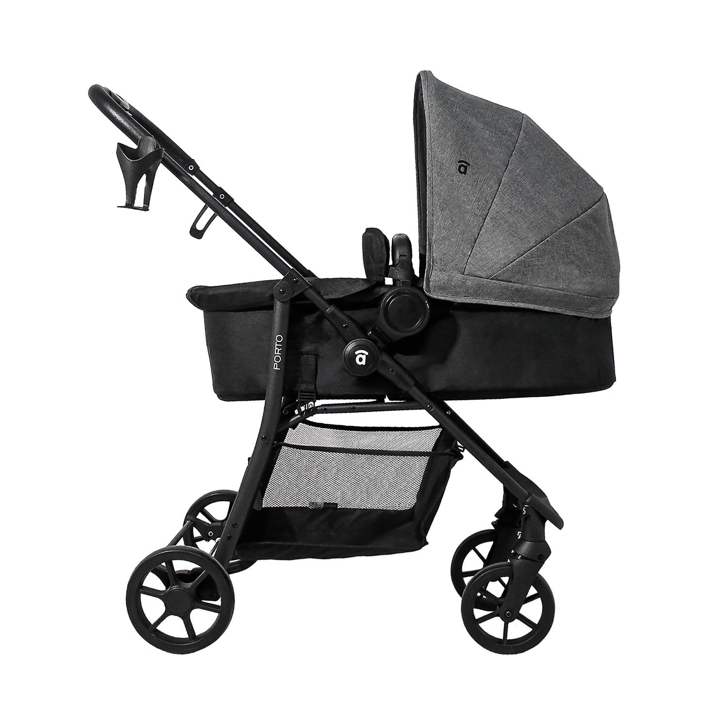 Asalvo PORTO Trío Convertible Cochecito Bebe 3 Piezas, Plegable, Compacto y Reclinable Silla de Paseo, con Silla Coche Bebé, Accesorios, Silla Reversible, Amplio Capazo, Antracita Gris