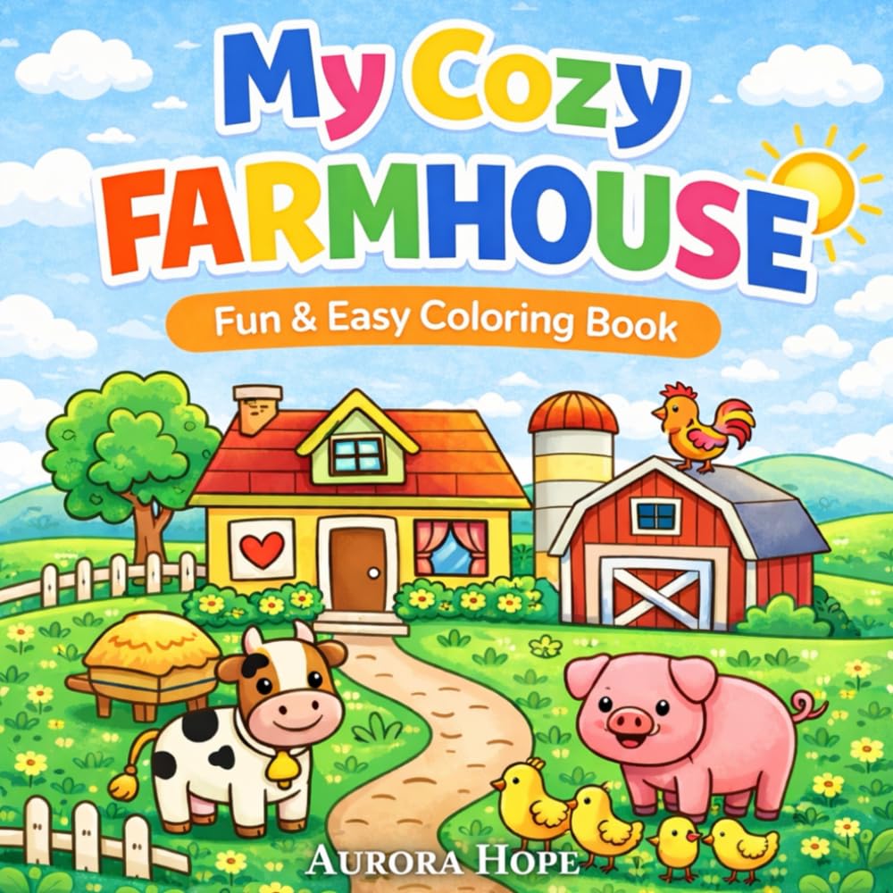 Farm Animals Coloring Book for Kids Ages 4–8: Cute and Easy Farm Animal, Tractor and Barn Coloring Pages with Big Simple Designs