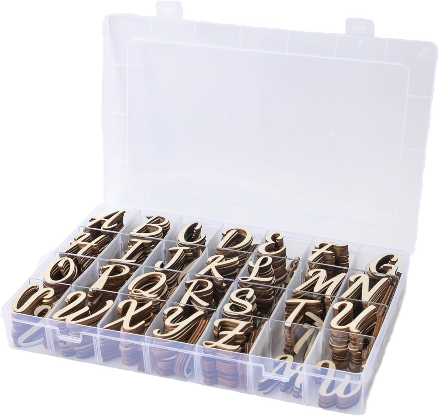 520 Pcs of 1.5 inch Wooden Letters, Wooden Numbers, Mini Blank Wooden Symbols, Unfinished Wooden Letter Storage Tray for Home Decoration, Spelling Education, Homemade Crafts, Party Gifts