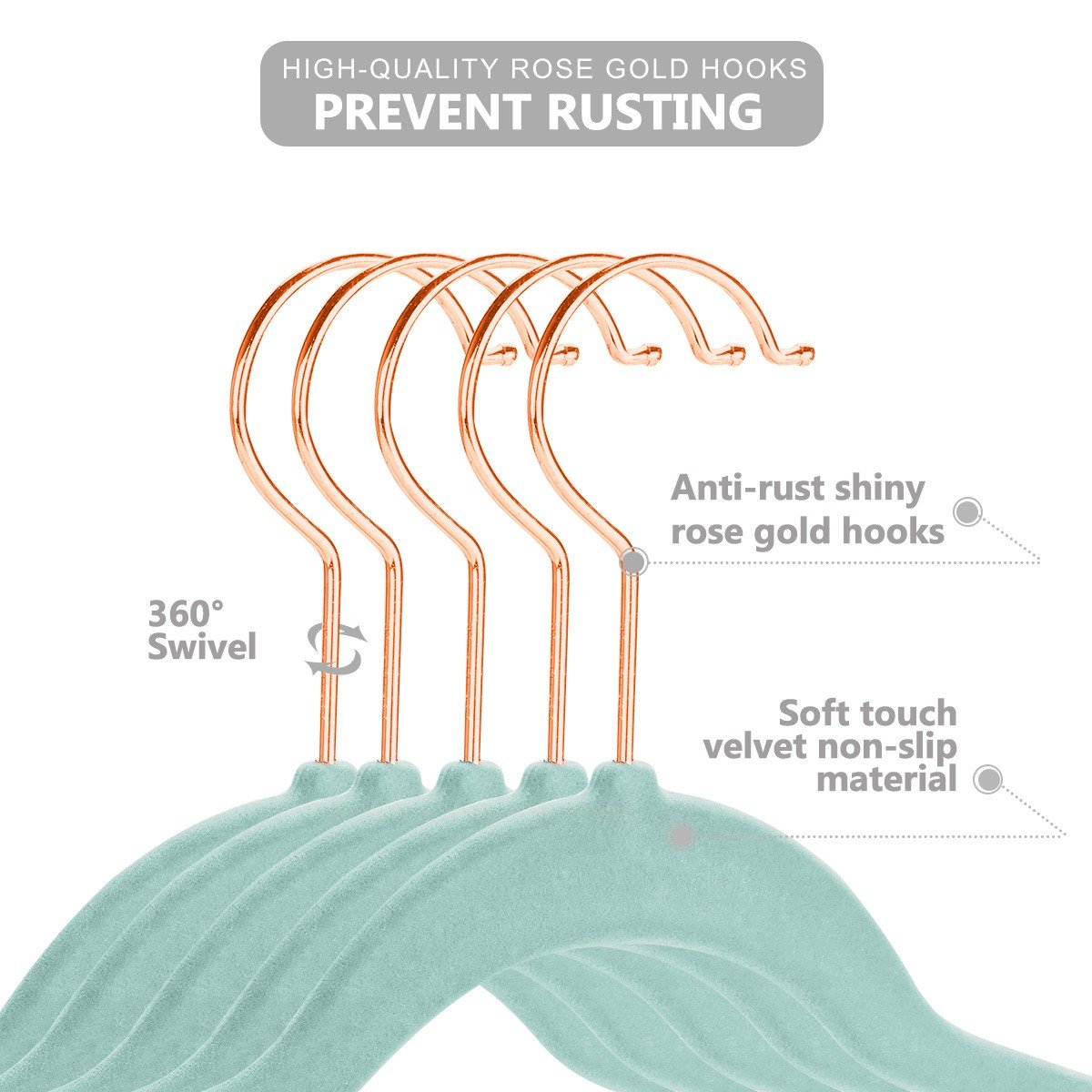 MIZGI Kids Velvet Hangers 50-Pack - Rose Gold Hooks, Non-Slip, Space-Saving For Children's Clothes - Holds Up To 10lbs Each