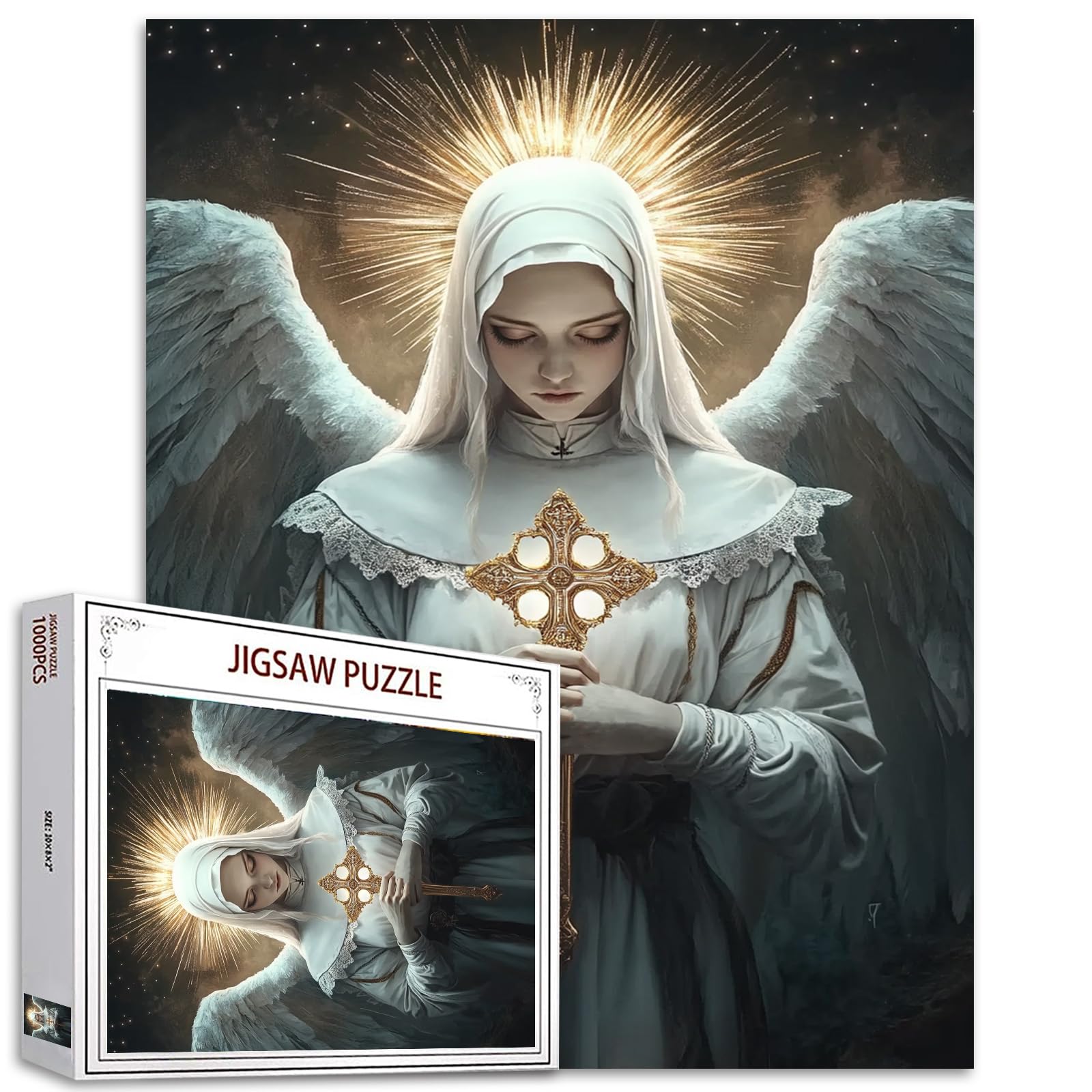 1000 Piece Virgin Mary Jigsaw Puzzles for Adults Christian Religious Puzzles Wings WomenPuzzle Challenging Family Activity Games Colorful DIY Handwork Craft Puzzle for Home Decor Gifts