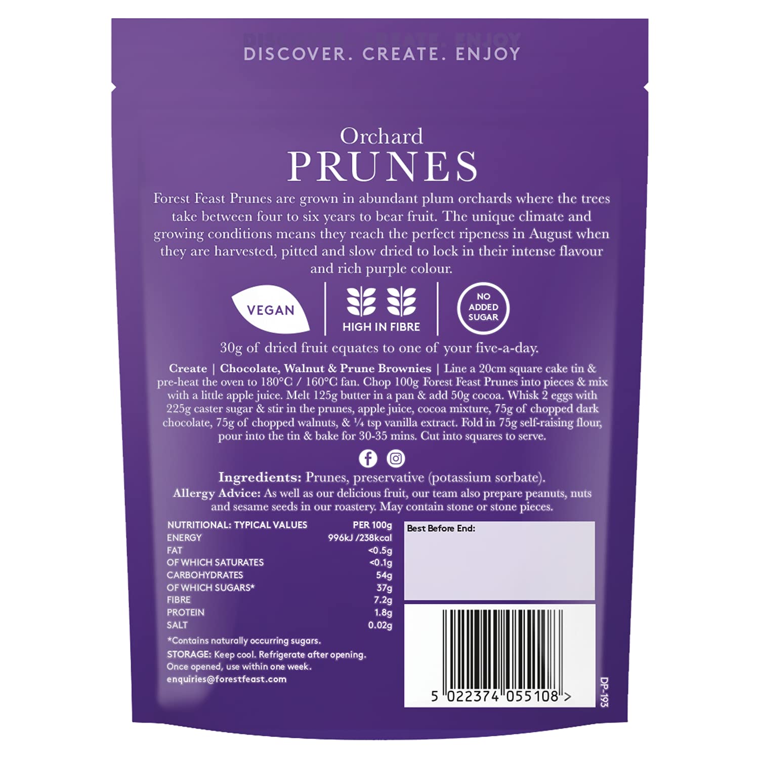 FOREST FEAST Whole Orchard suszone śliwki 6 x 200 g | naturalnie suszone przekąski owocowe bez dodatku cukru, o wysokiej zawartości błonnika i niskiej zawartości tłuszczu | przekąski, pieczenie lub gotowanie