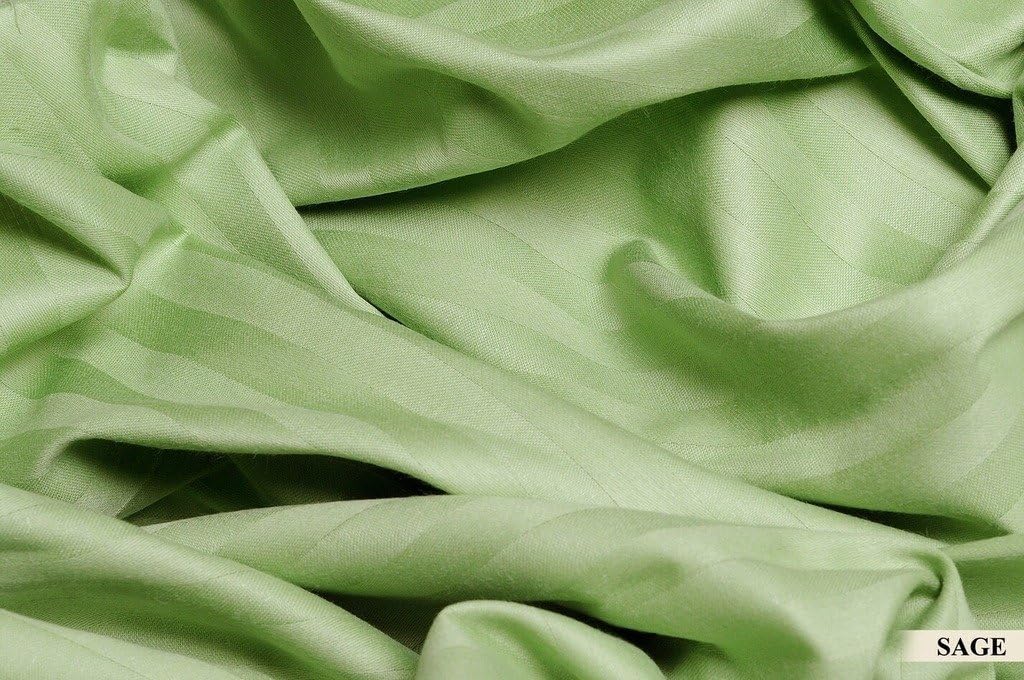 300 Thread-Count Egyptian Cotton Sateen 1 Qty Fitted Sheet Twin-XL Size (+9 Inch) Deep Pocket, Sage Stripe