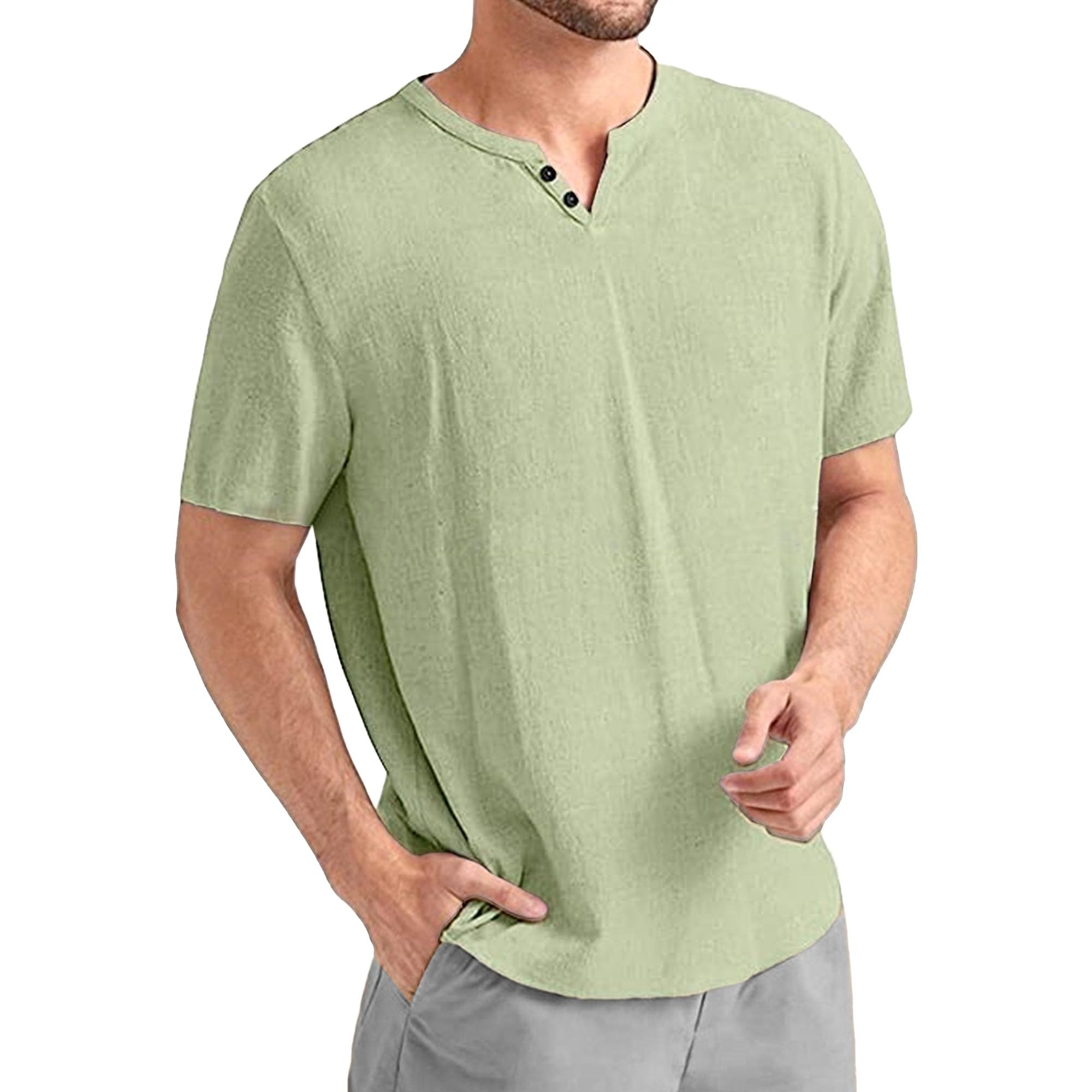 Men Small V Collar Casual T Shirts Regular Fit Street Walking Cotton Shirt Summer Classic Comfortable Pullover Tops (Light Green,XX-Large)