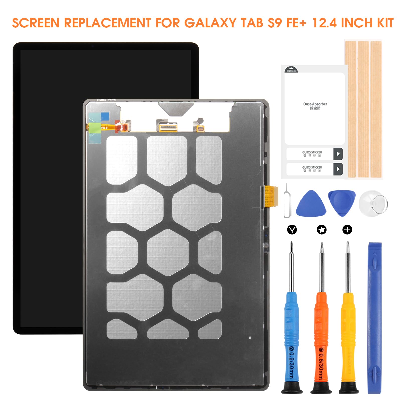 LCD Schermo per Samsung Galaxy Tab S9 Fe Plus, Display per Samsung Tab S9 Fe+ SM-X610 SM-X616B, LCD Display Touch Screen Assembly con Riparazione Kit (12.4", Nero Senza Cornice)
