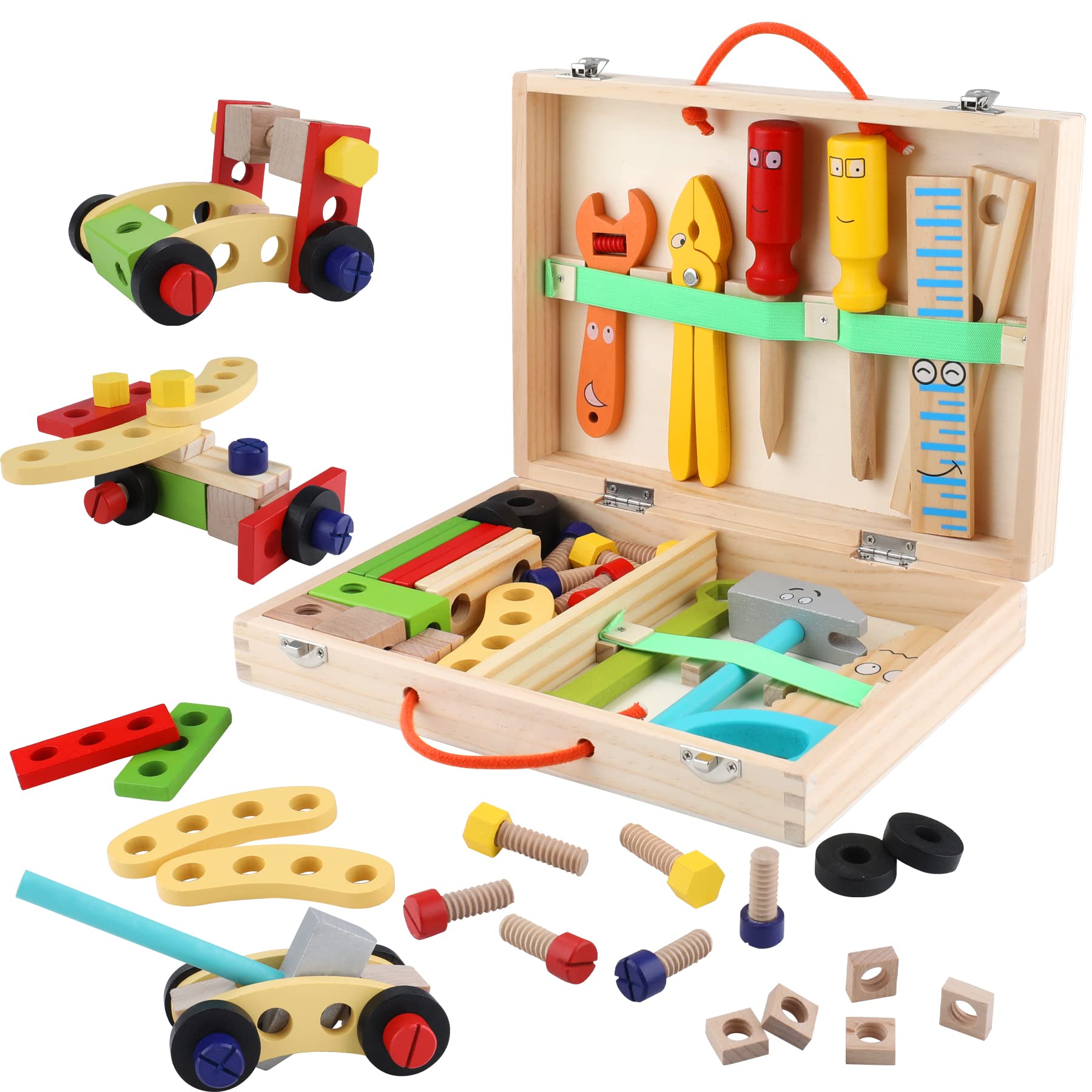 flycatdiary Tool Set, Tool Kit for Kids, 35 PCS Educational DIY Construction Toy with Wooden Tool Box for Toddlers Boys Girls Age 3 4 5 6 7 Years Old