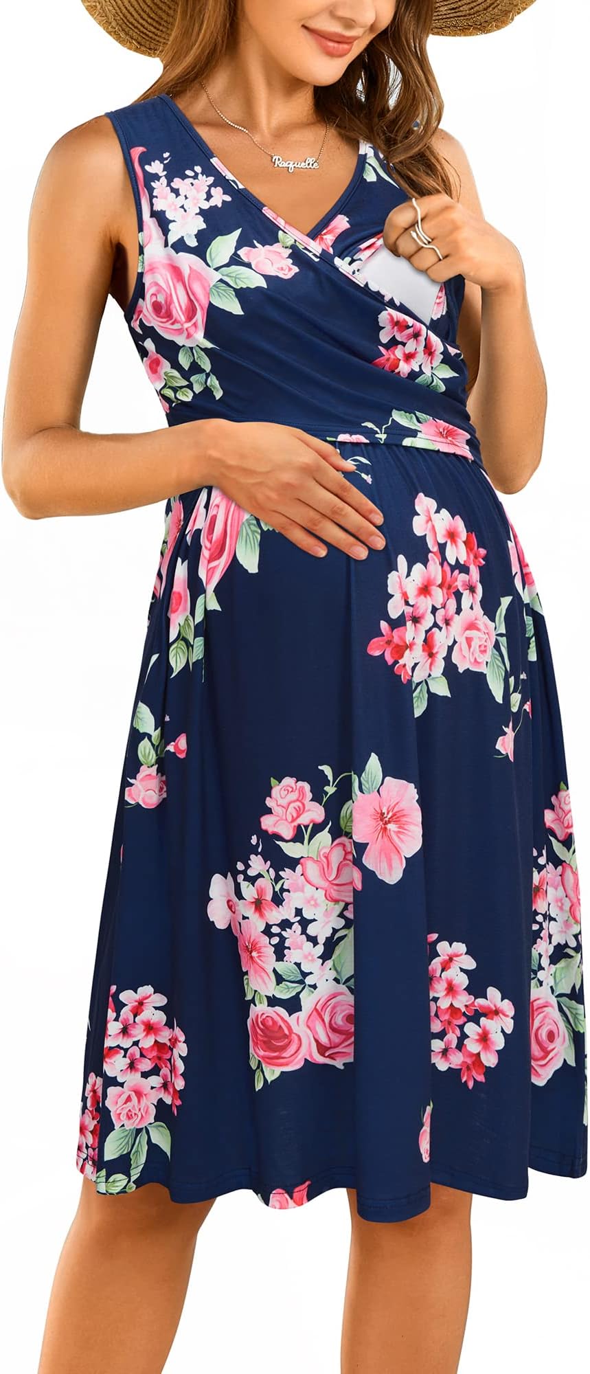 OUGESSummer Womens Maternity Dresses V-Neck Sleeveless Nursing Dress Casual Floral Breastfeeding Dress with PocketsOEKO-TEX STANDARD 100