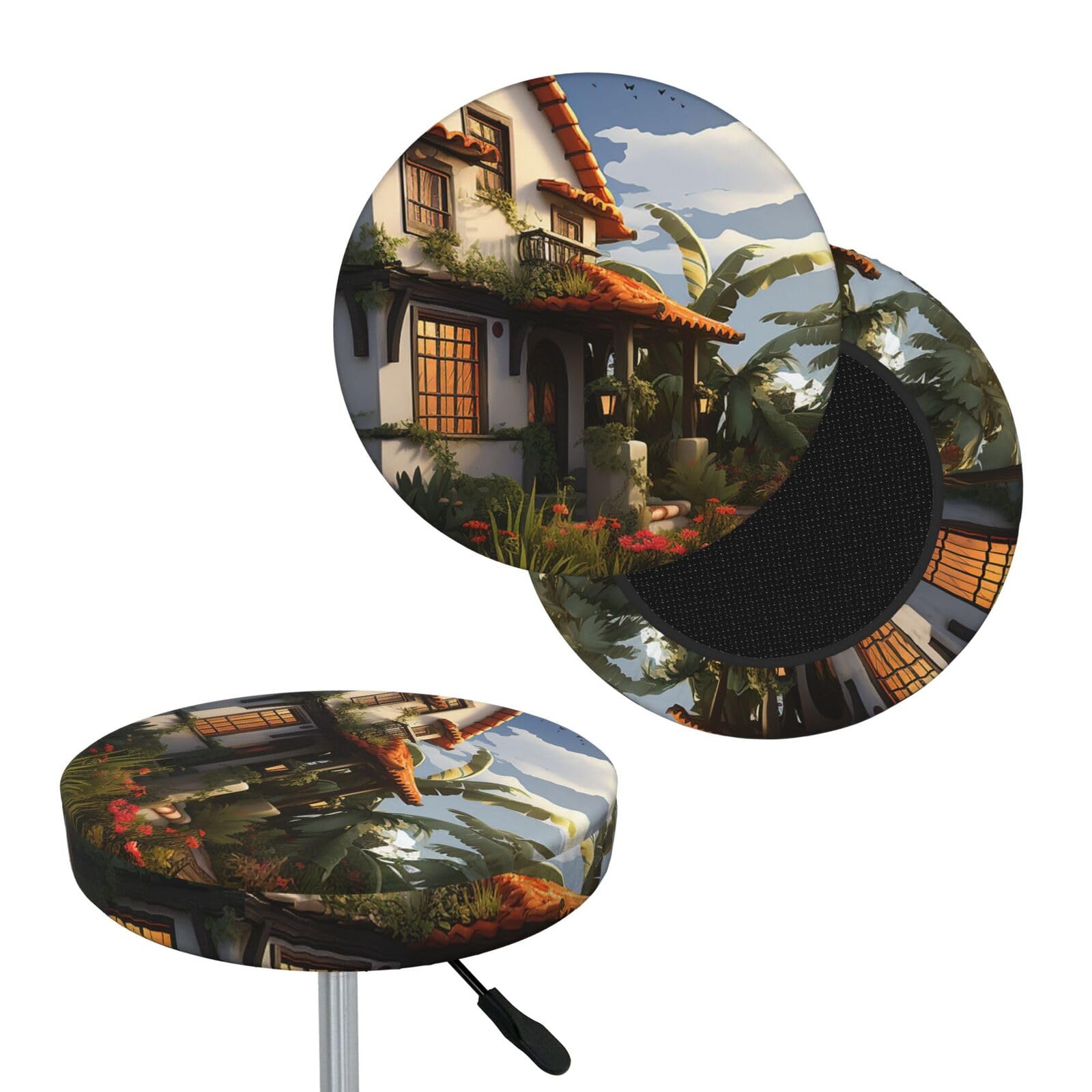 NONHAI Farmhouse Bar Stool Cover Round Elastic Stool Cushion Covers Dustproof Bar Chair Cover Washable Stool Cushion Slipcover Stretch Stool Seat Covers for 12-14 Inch Chair