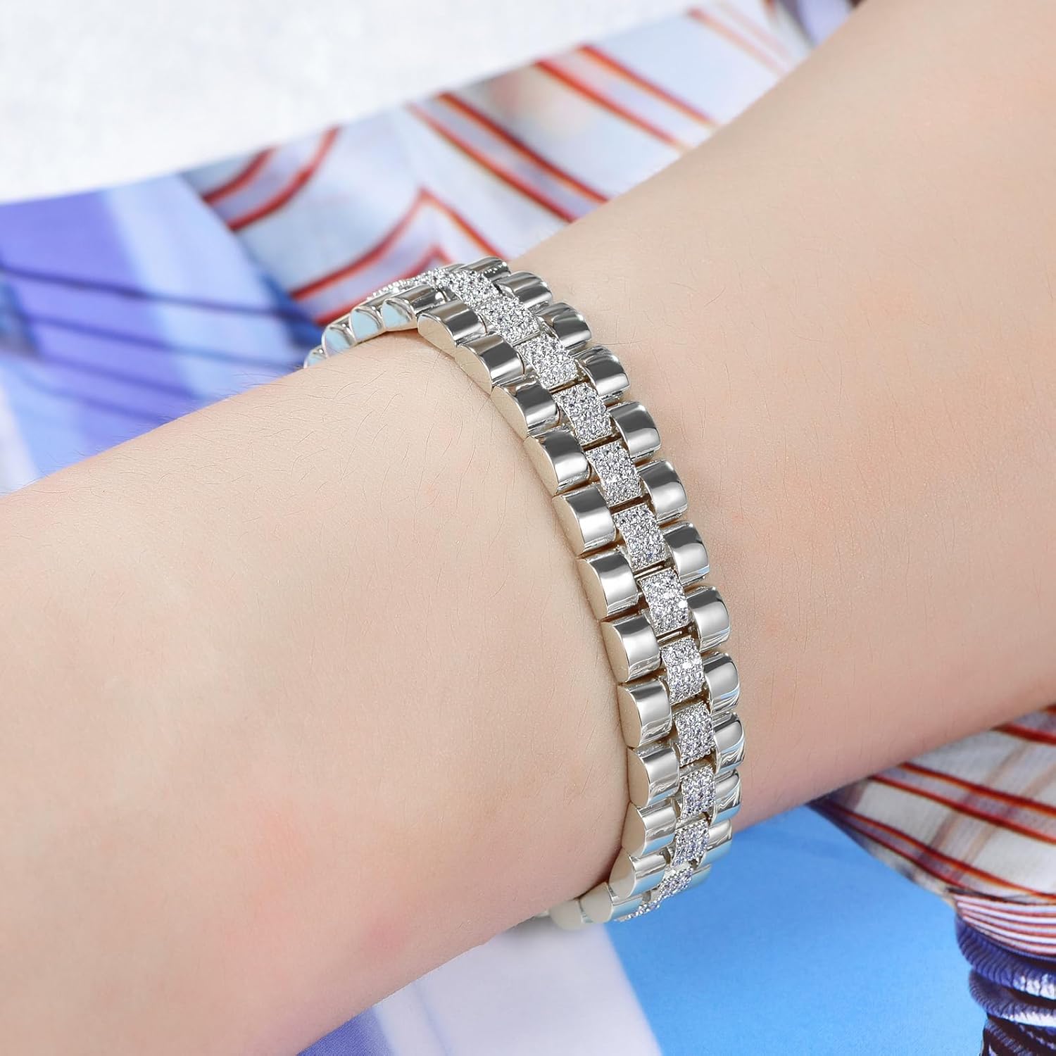 Kose Cuban Link Bracelet for Men Women | 14K Gold/White Gold Plated Chain Wrist Bracelets Pave Cubiz Zriconia,7.5 inch Length - Image 2