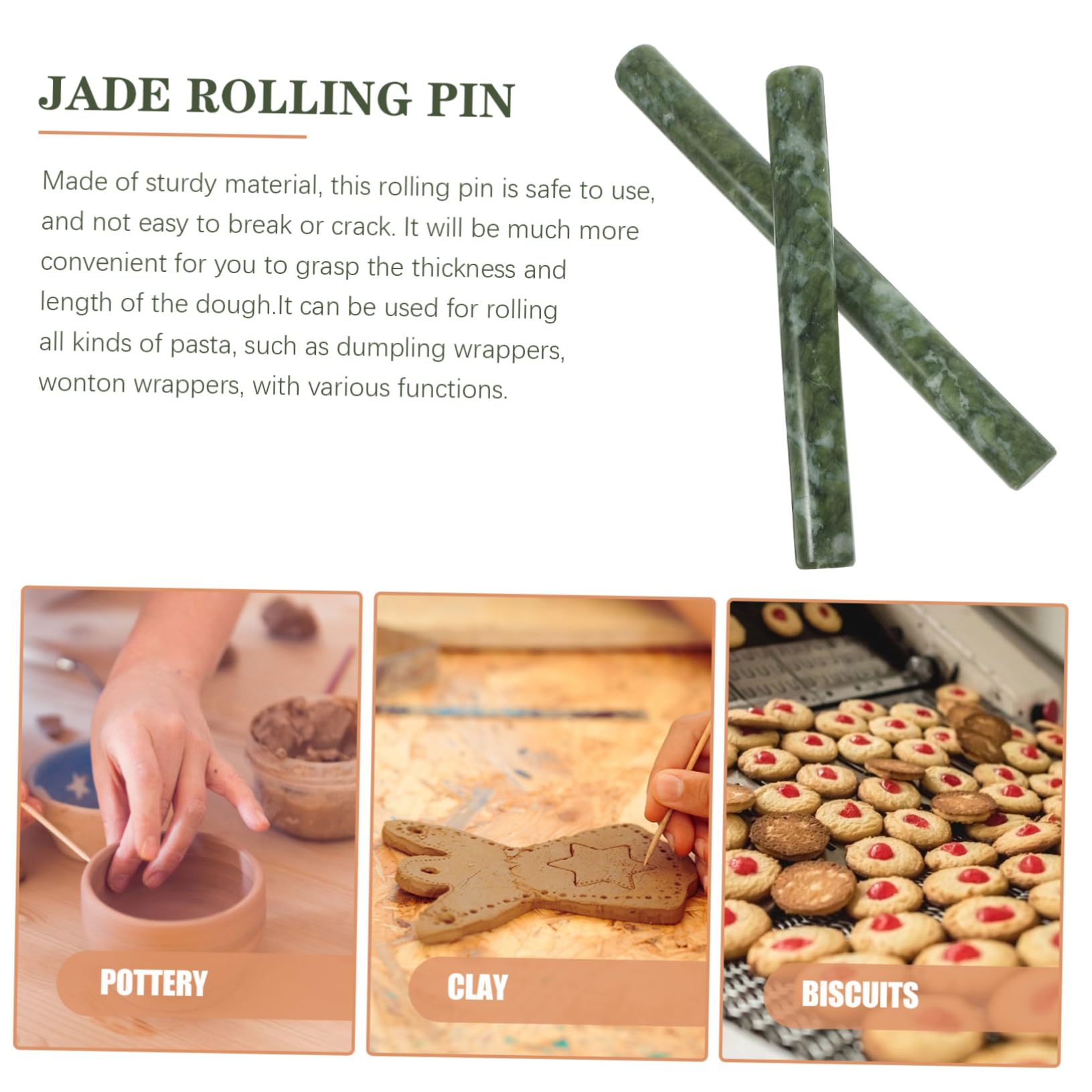 Rouleau à Pâtisserie en Jade Vert, Lot de 2, Antiadhésif et Facile à Utiliser, pour Pâte à Raviolis et Pâtes Fraîches, Résistant et Solide