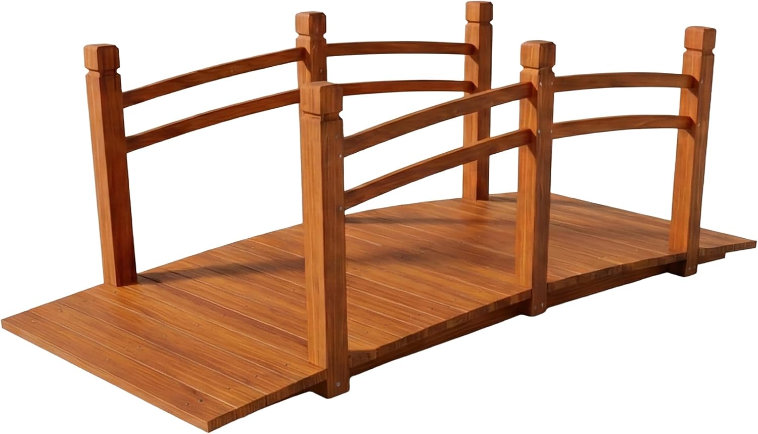 Relaxdays Garden Bridge, railing, fir wood, for pond, HxWxD: 58 x 171.5 x 75 cm, 200 kg, orange