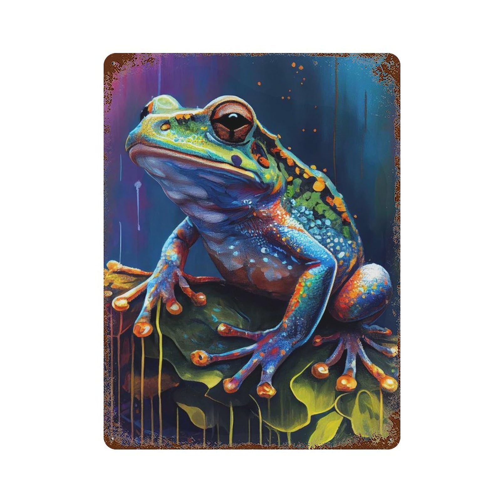 Distressed Metal Wall Sign The According Frog 15.7"x11.8", Vintage Wall Decor for Garage, Bar And Workshop Decor