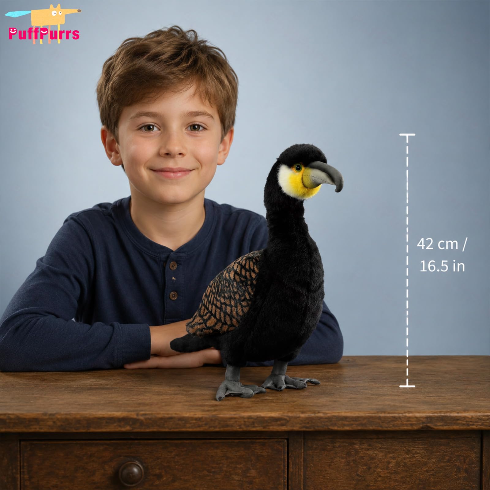 Peluche di Cormorano Realistico, Modello Morbido di Uccello Acquatico per Birdwatcher e Collezionisti, 42 cm