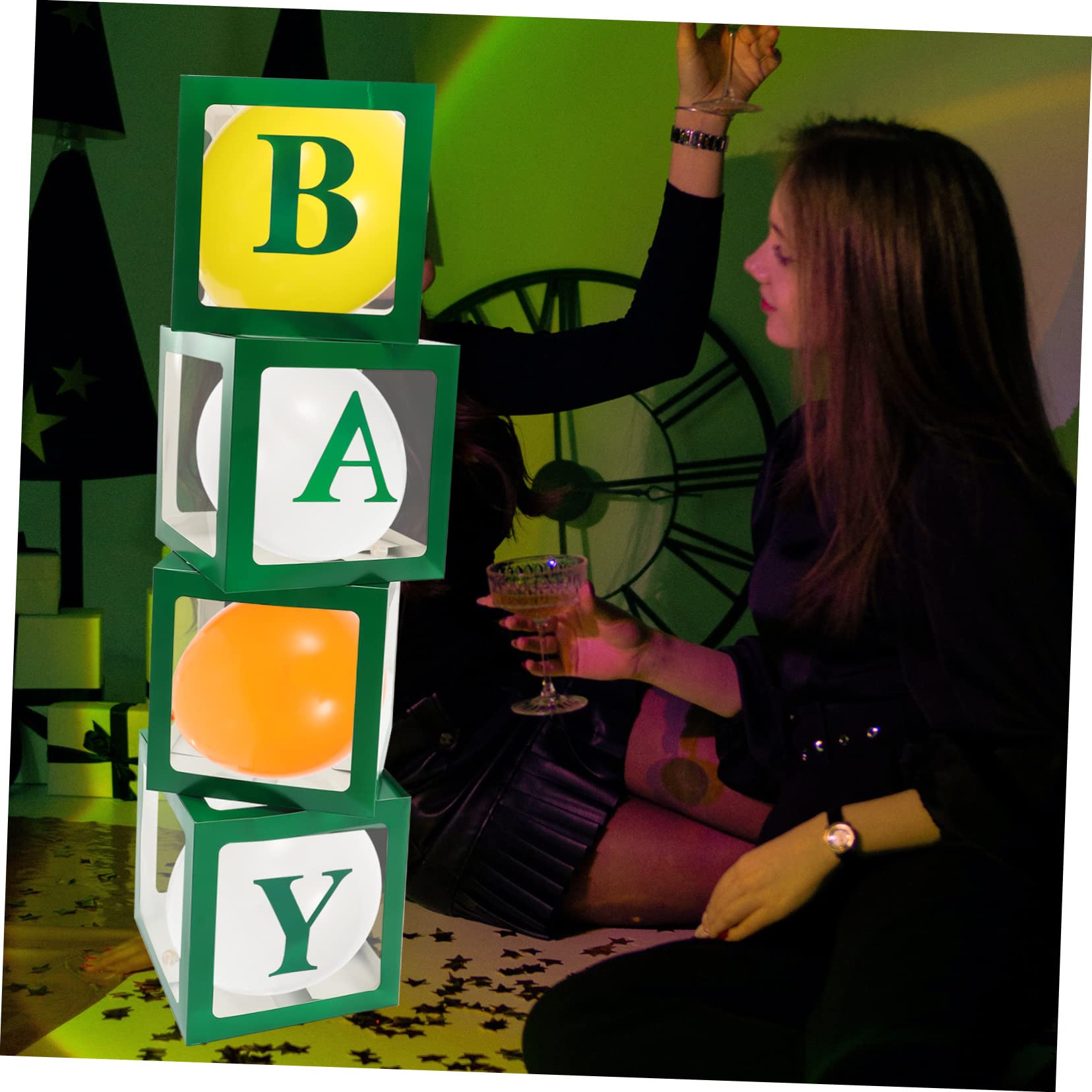 Grüne Babyparty Ballonboxen mit Buchstaben, 1 Satz Papier | Wiederverwendbar und Einfach zu Verwenden, für Tauf Favors, für Kindergeburtstage