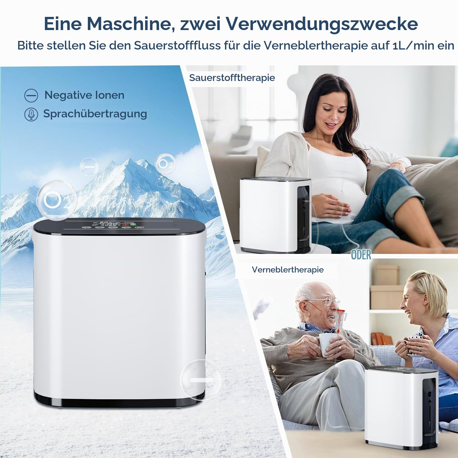 Tragbarer Sauerstoffkonzentrator,Sauerstoffkonzentrator für Zuhause,Tragbar Sauerstoffgerät 1-7 L/min,90%,Sauerstoffkonzentrator Mit Fernbedienungsfunktion,Intelligente Stimme,Timerfunktion