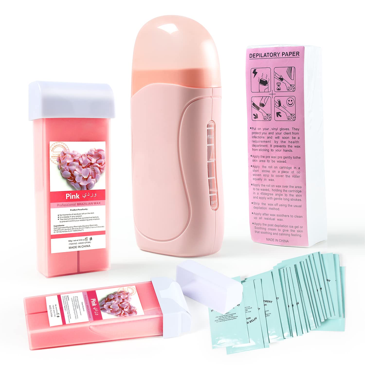 Waxing Kit for Women,Roll On Wax,Roll On Wax Kit with 100 Wax Strips for Hair Removal Wax Kit,Beth lee Rose Wax Roller Kit Wax Warmer for Legs,and Arms,at Home Waxing Kit for Women and Men