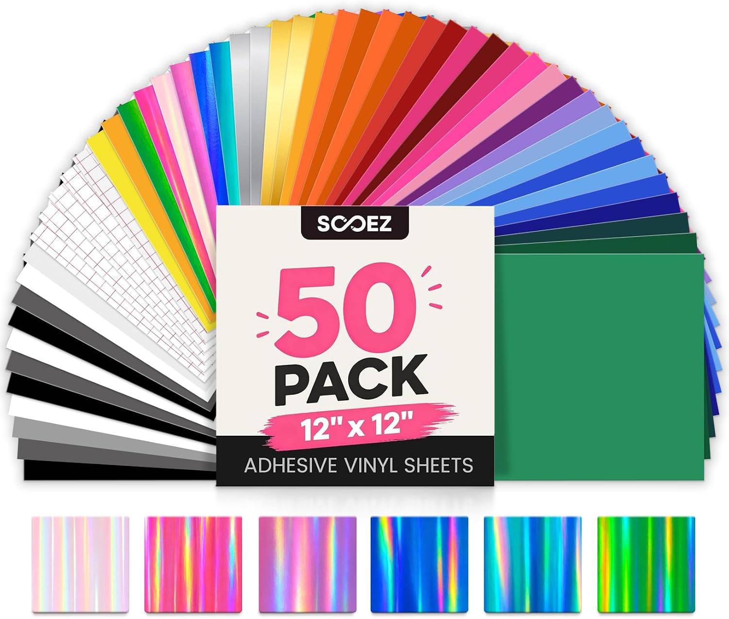 Sooez Permanent Vinyl 12"x12" 50 Pack Vinyl Sheets