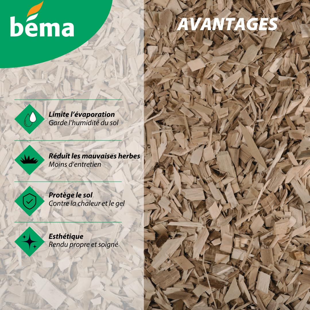 Paillage Paillis Mulch Bois de plaquette de peuplier - Carton - granulométrie 10-40mm - Beige/crème - Toutes Plantes (45 litres)