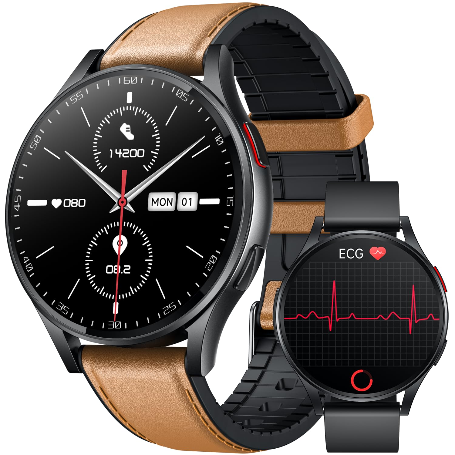 Smartwatch Reloj Inteligente Hombre con ECG:1.43" AMOLED Pantalla Táctil Deportivo Smart Watch con Llamadas Bluetooth IP68 Impermeable Frecuencia Cardíaca Presión Arterial SPO2 Sueño para iOS Android