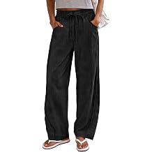 Womens Striped Barrel Pants Drawstring Waist Wide Leg Trousers Pockets Casual Comfort for Office Lounge TravelBlack-XL01