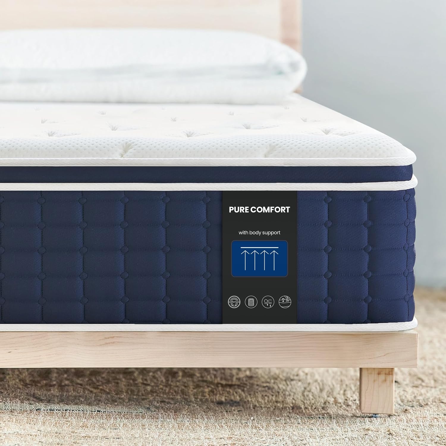 Coolvie Queen Mattress 14 Inch Medium Plush Euro Top Hybrid