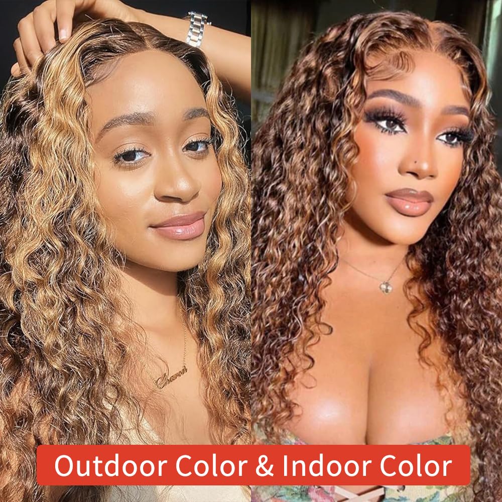 30inch Highlight Ombre Lace Front Wig Human Hair 13x6 HD Honey Blonde 4/27 Deep Wave Lace Front Wigs Human Hair 200 Density Glueless Wigs Human Hair Pre Plucked