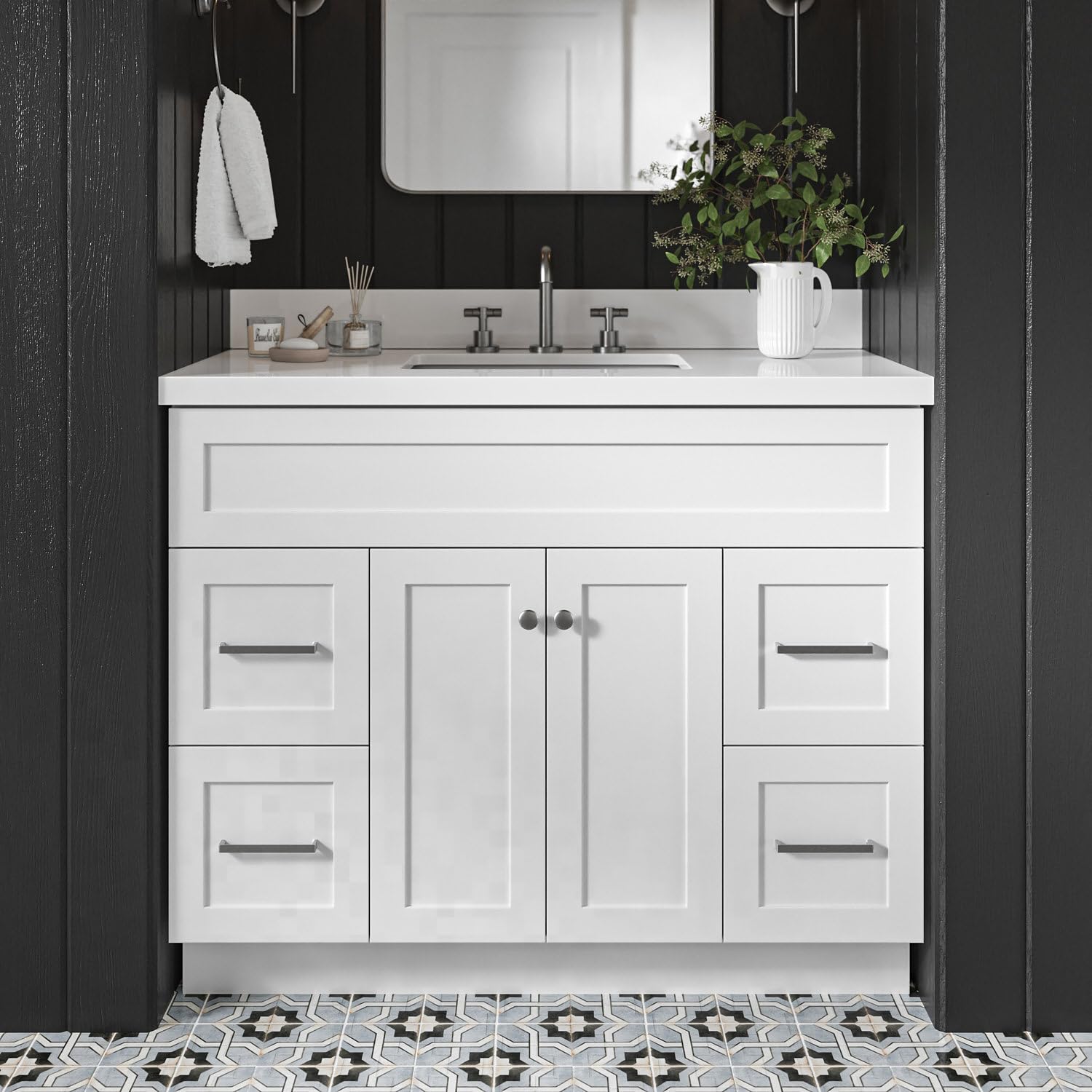 DKB Bradford 42 Inch White Bathroom Vanity