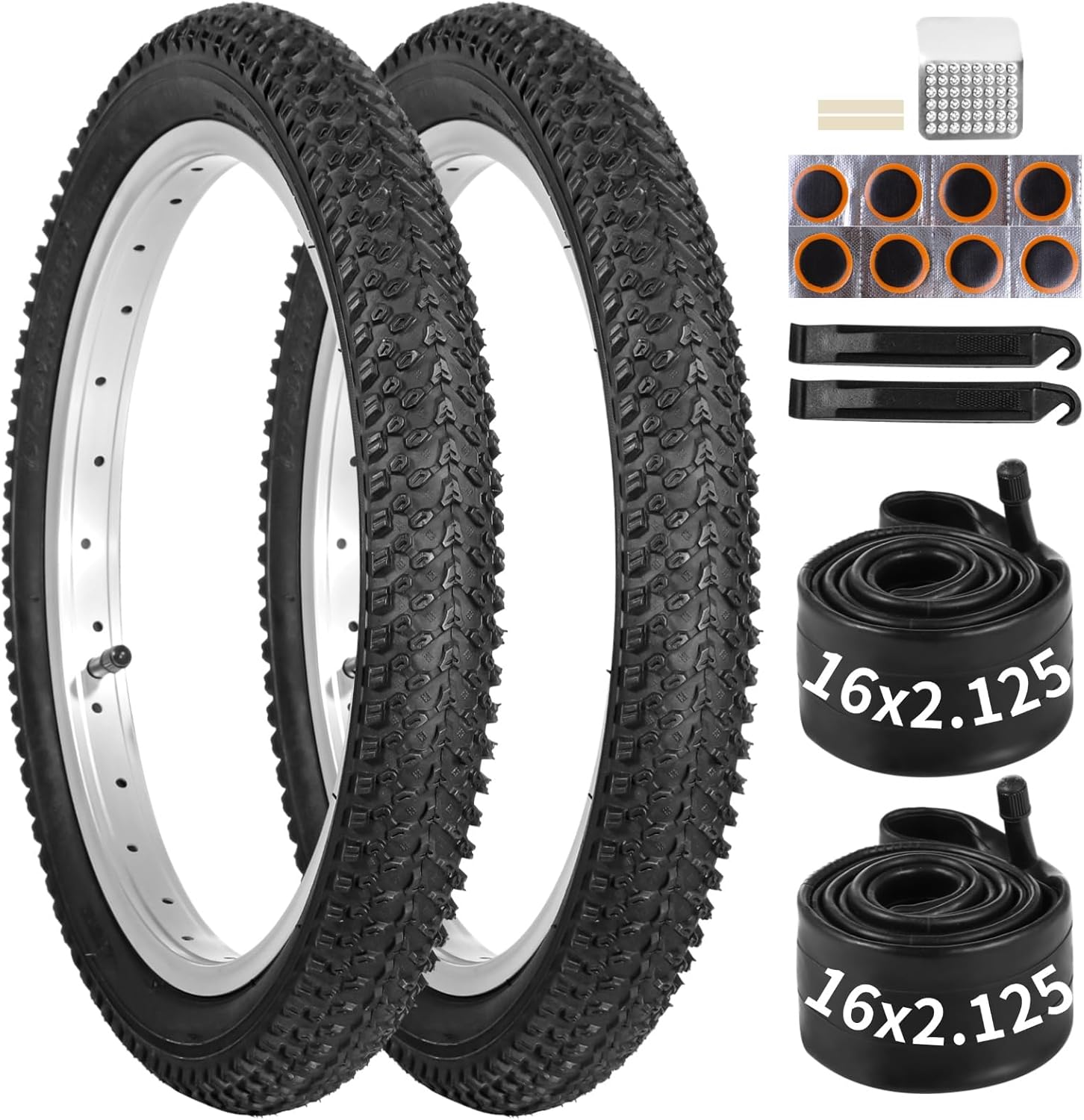 Youngster Mountain Bike Tire Set, 14 x 2.215 Inches Replacement Tires with Inner Tubes Repair Kit, Shock Absorption MTB Bicycle Tire with AV Valve, Electric Bike Tires, Max Load 154 Lbs