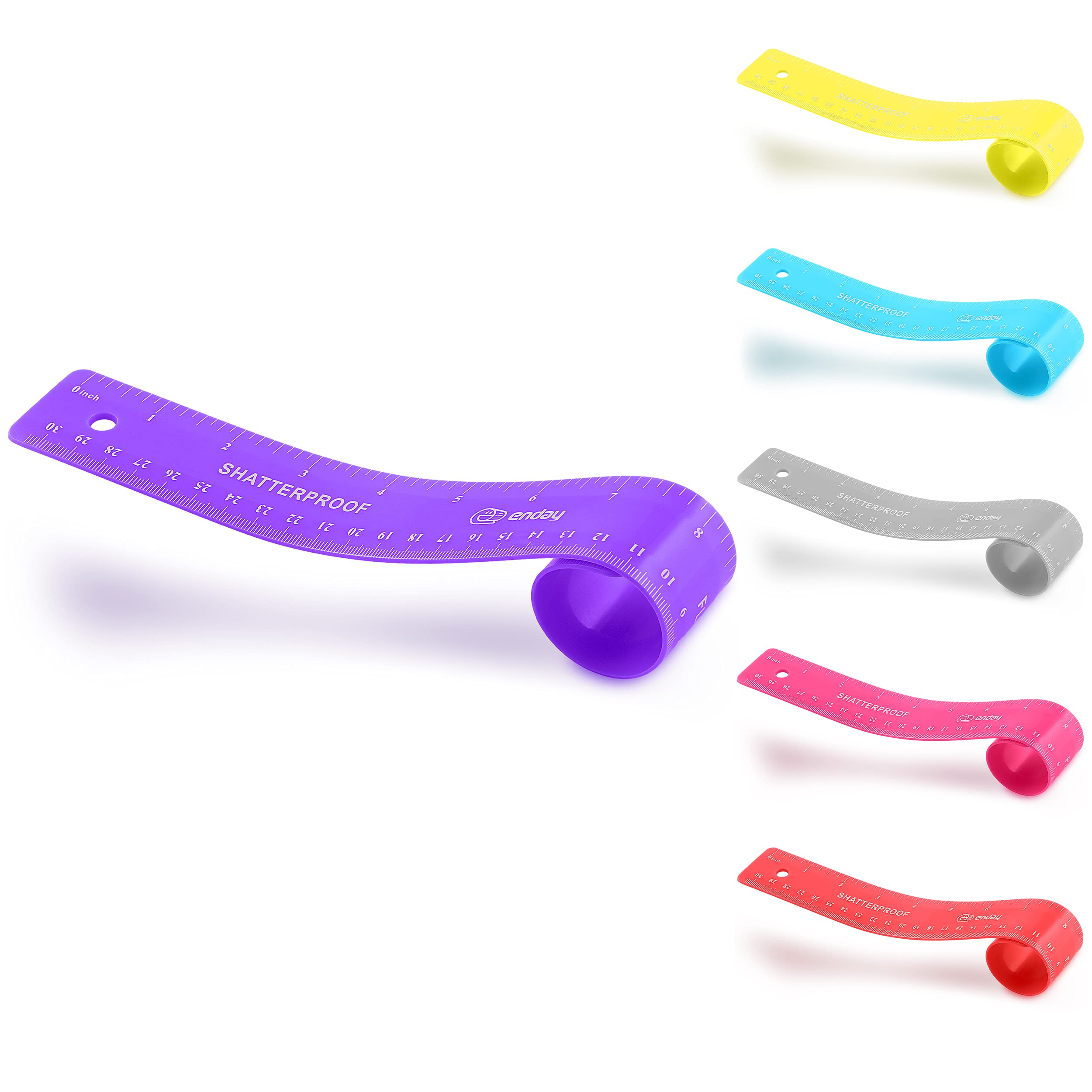 Enday Flexible Ruler Purple, 12 in (30 cm) Soft Plastic Shatter Resistant Straight Edge Ruler, Bendable Kids & Adults Ruler w/Inches & Metrics Also Available in Pink, Blue, Red, Grey, Green, 1 Pc –by